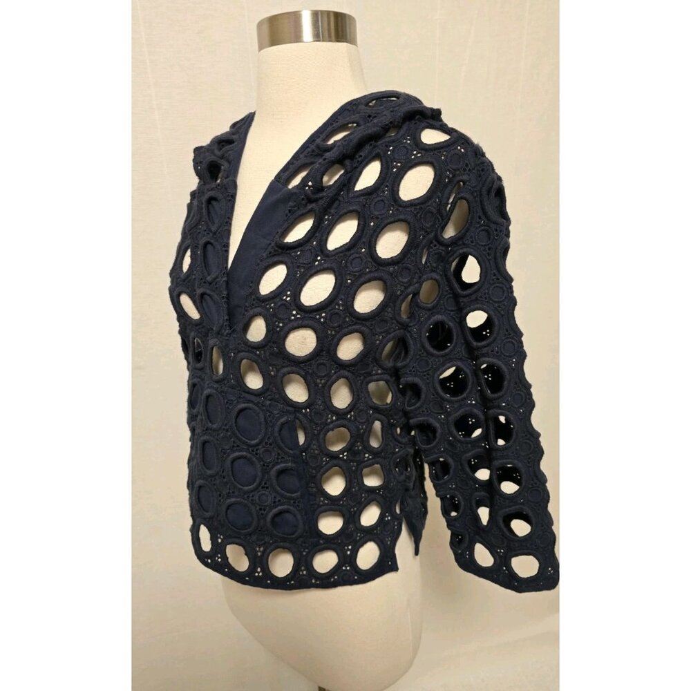 Juicy Couture‎ Womens Crop Hooded Blouse Size XS Laser Cut Navy Blue